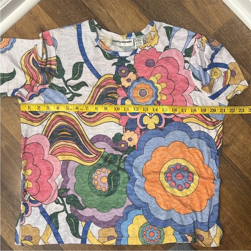 Groovy Burn Out Floral Tee Size Large Cathy Daniels Vintage - Picture 4 of 9